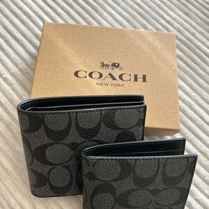 Coach Black and Gray Men's Wallet Duo